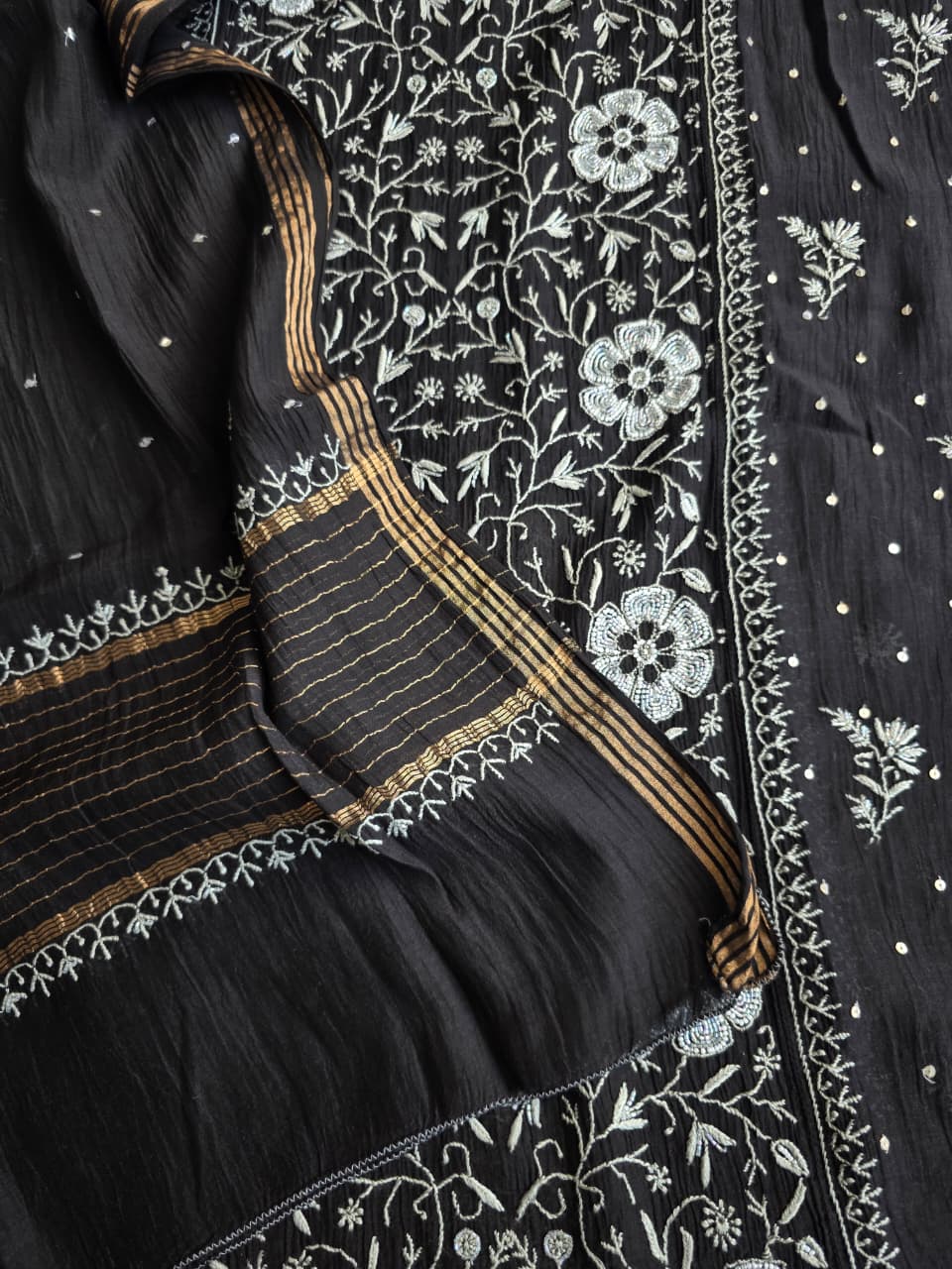 Black Mal chanderi semistitched kurta dupatta with exquisite chikankari