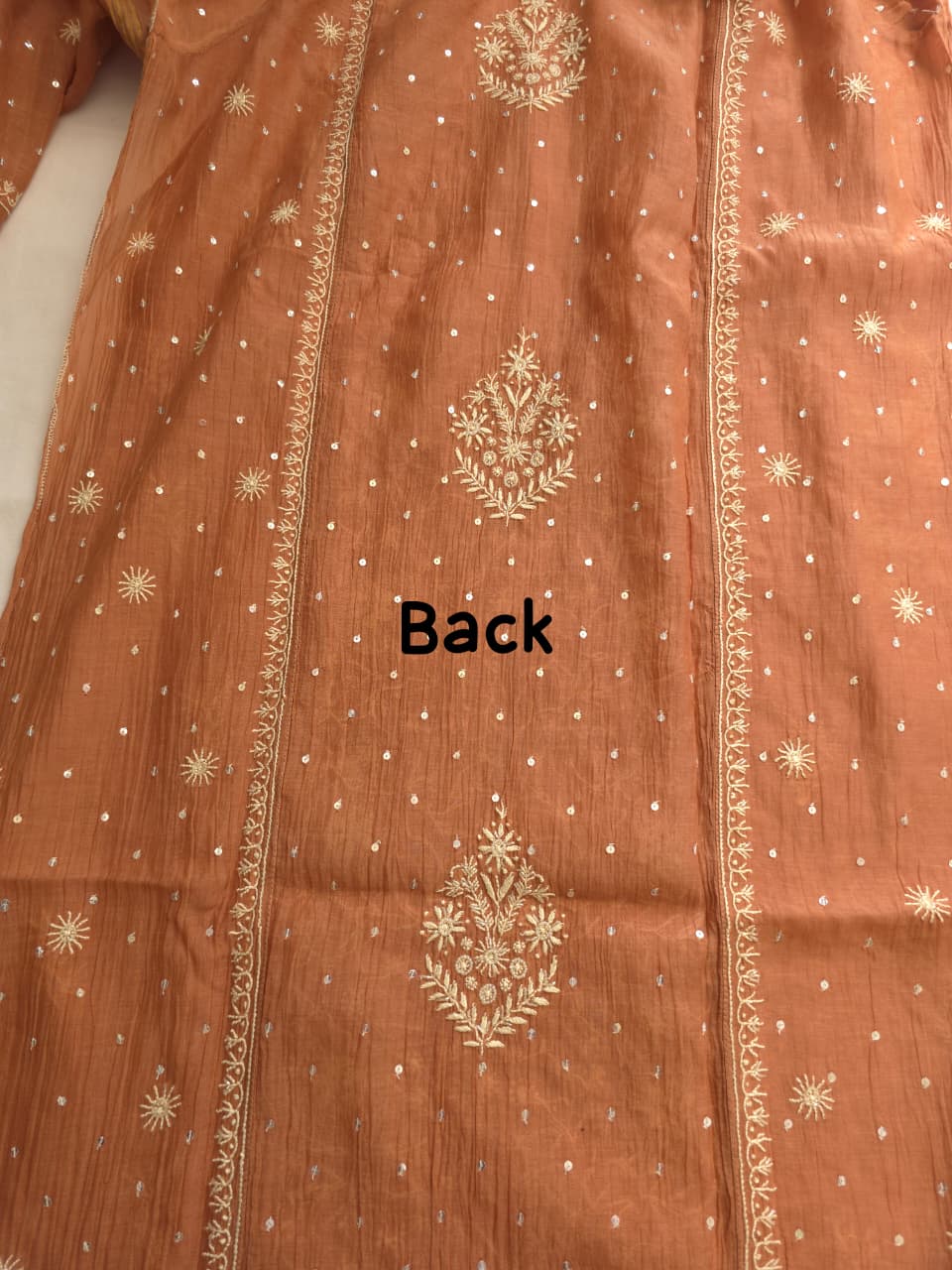 Brown Mal Chanderi Semistitched Kurta dupatta with exquisite chikankari