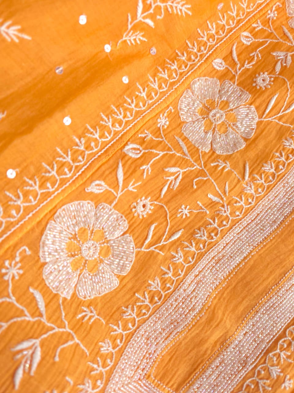 Light Orange Mal chanderi Semistitched Kurta and dupatta set with Exquisite chikankari