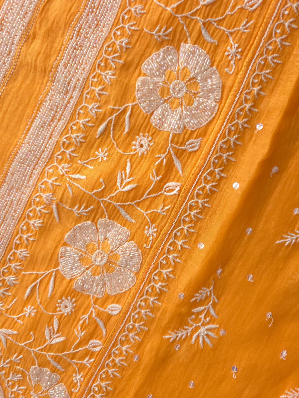 Light Orange Mal chanderi Semistitched Kurta and dupatta set with Exquisite chikankari