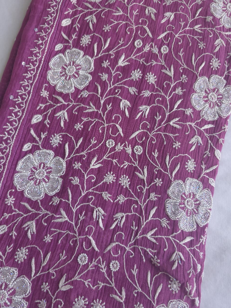 Purple Mul chanderi Semistitched kurta and dupatta set with extremely fine chkankari