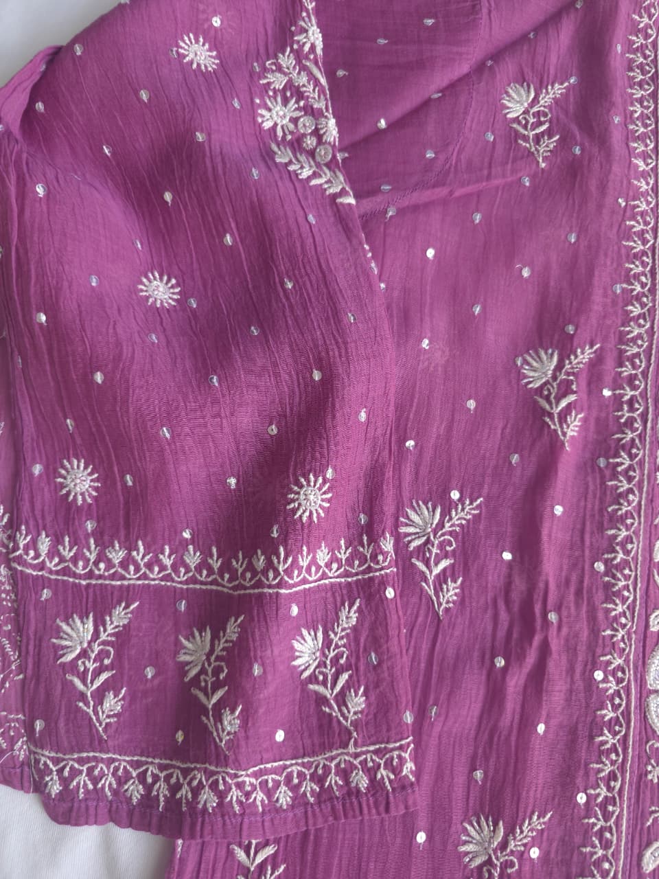 Purple Mul chanderi Semistitched kurta and dupatta set with extremely fine chkankari
