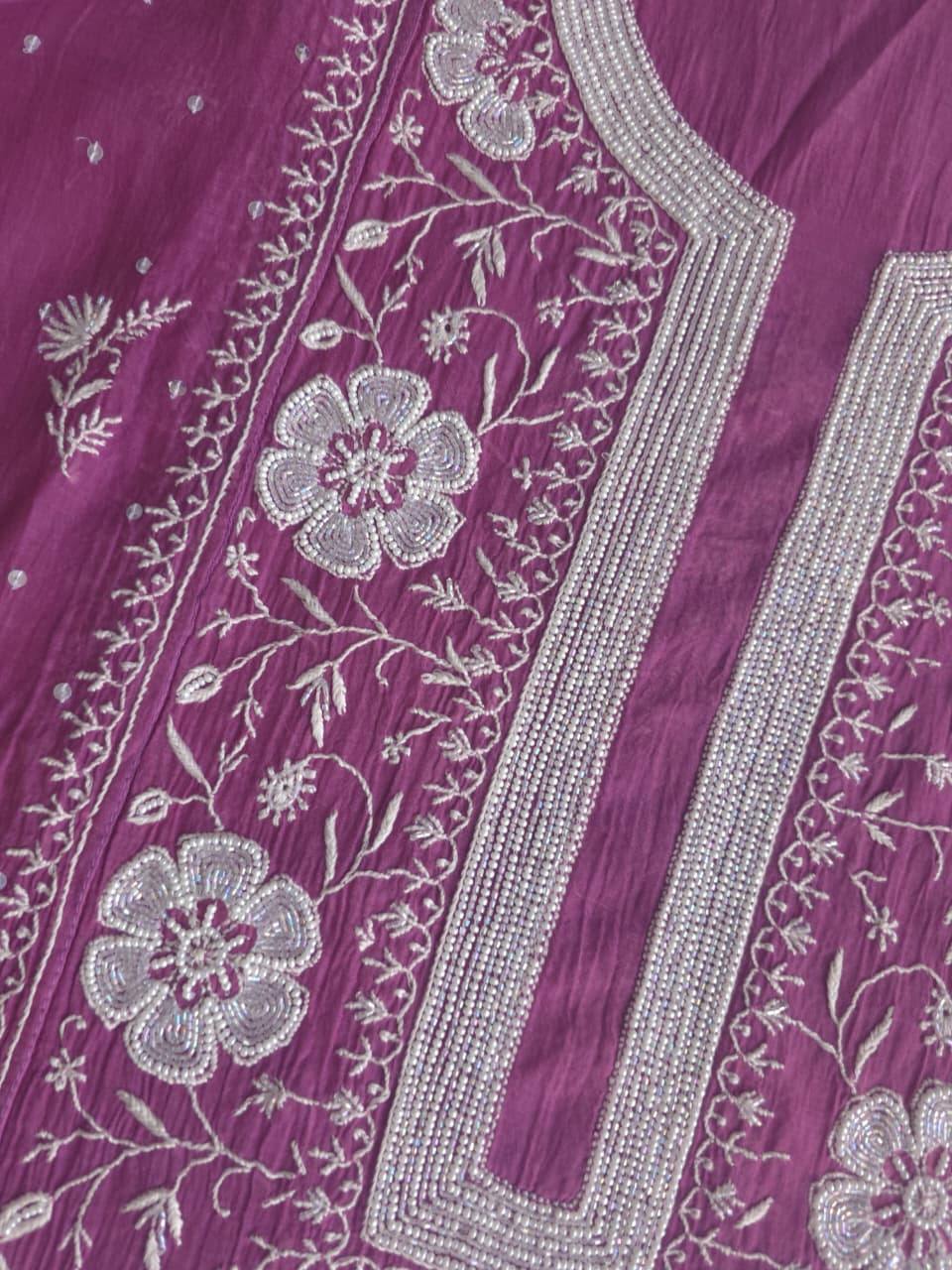 Purple Mul chanderi Semistitched kurta and dupatta set with extremely fine chkankari