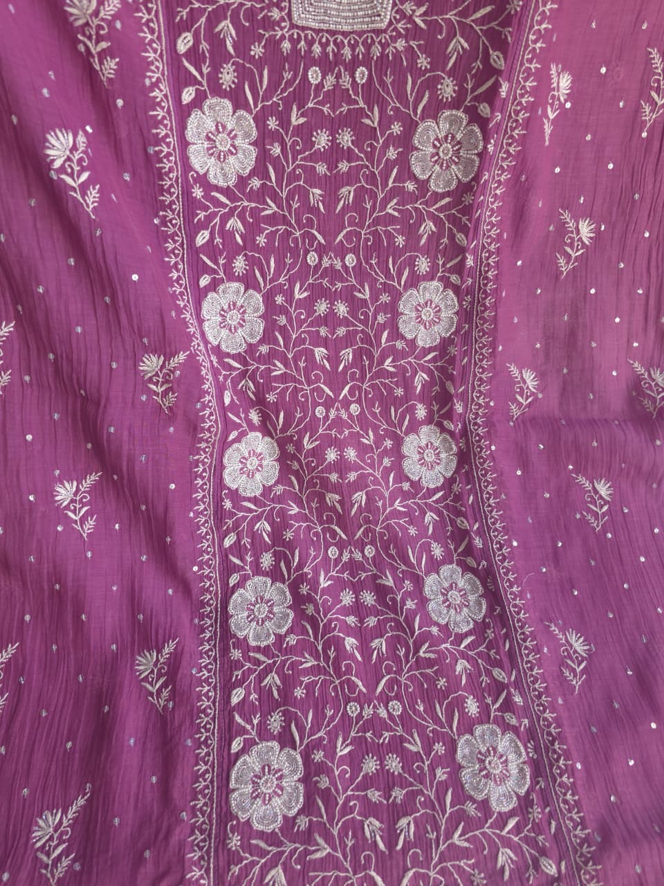 Purple Mul chanderi Semistitched kurta and dupatta set with extremely fine chkankari
