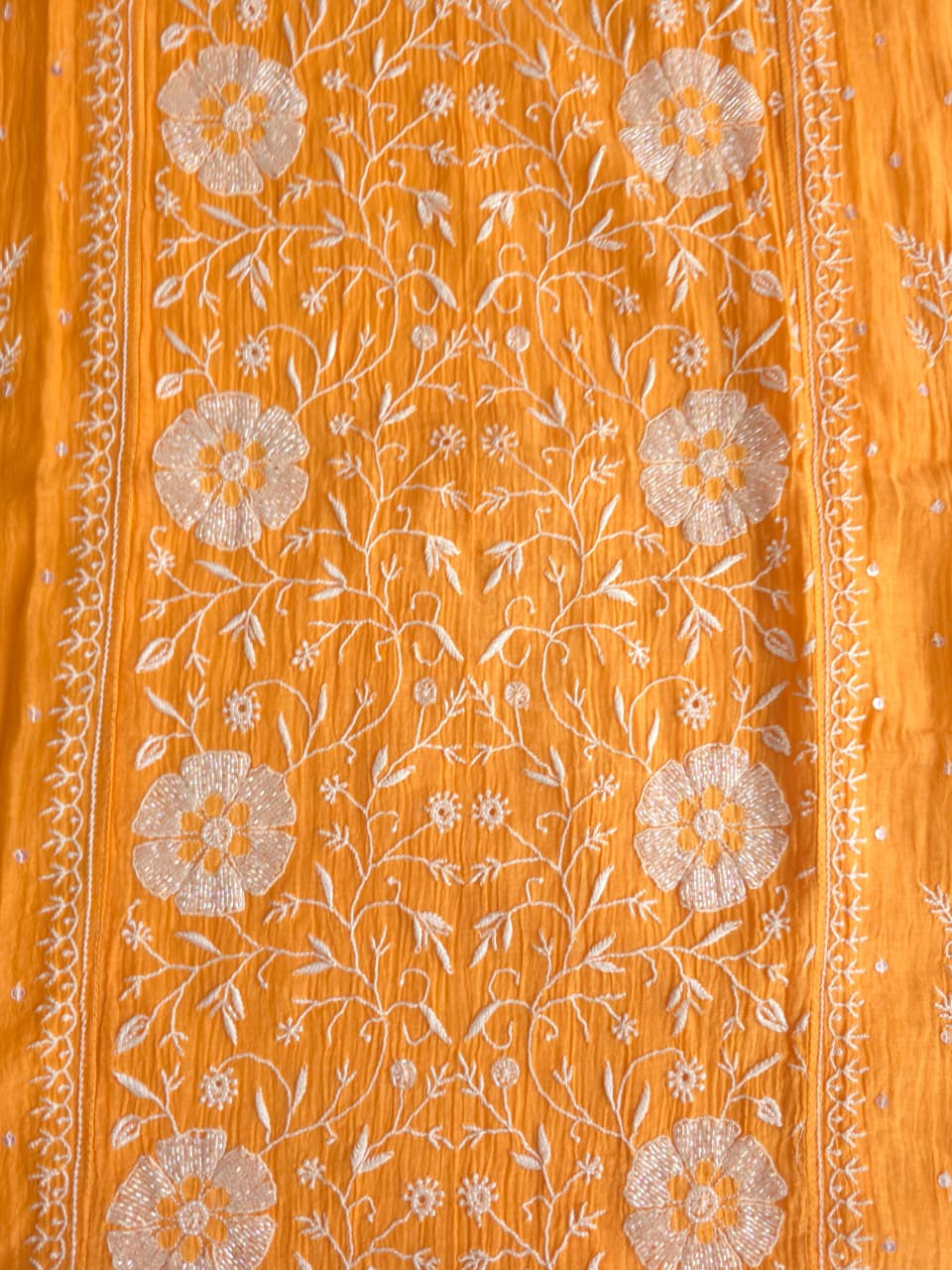 Light Orange Mal chanderi Semistitched Kurta and dupatta set with Exquisite chikankari