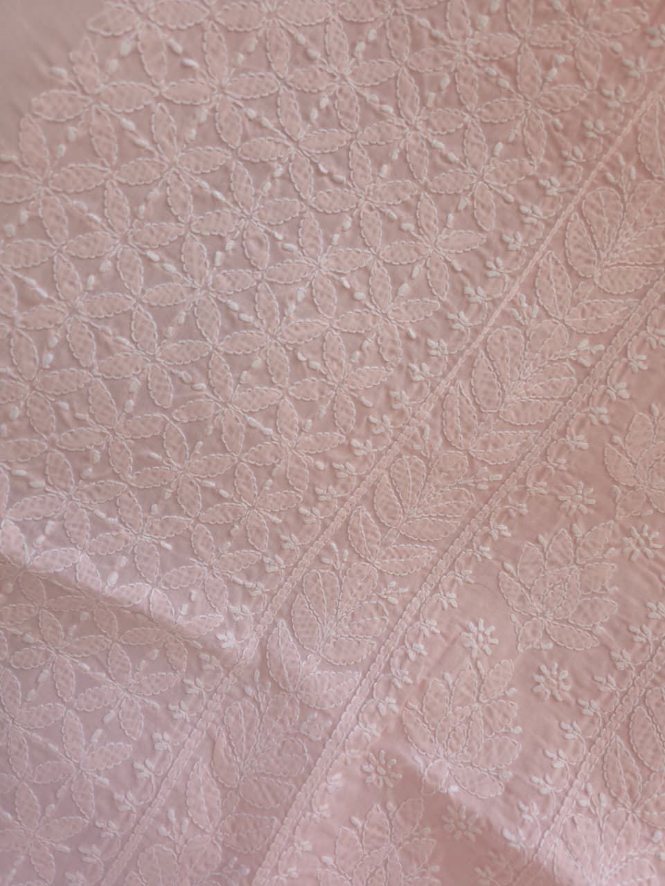 Powder Pink cotton voil unstitched kurta fabric with intricate handwork