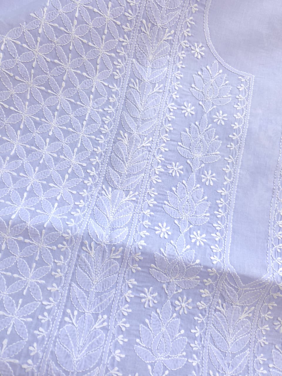 Lavender Cotton Full Jaalwork chikankari Kurta fabric
