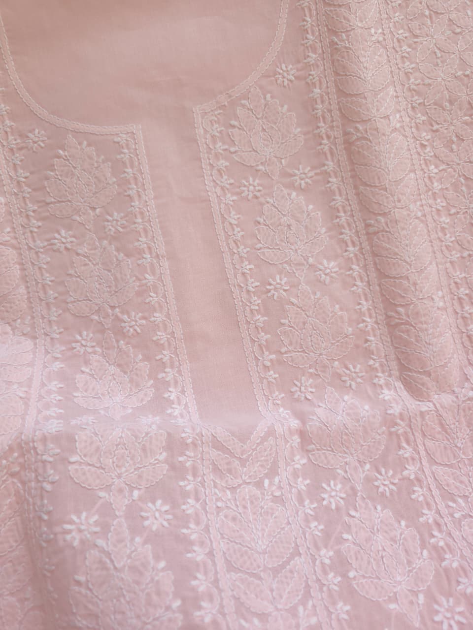 Powder Pink cotton voil unstitched kurta fabric with intricate handwork