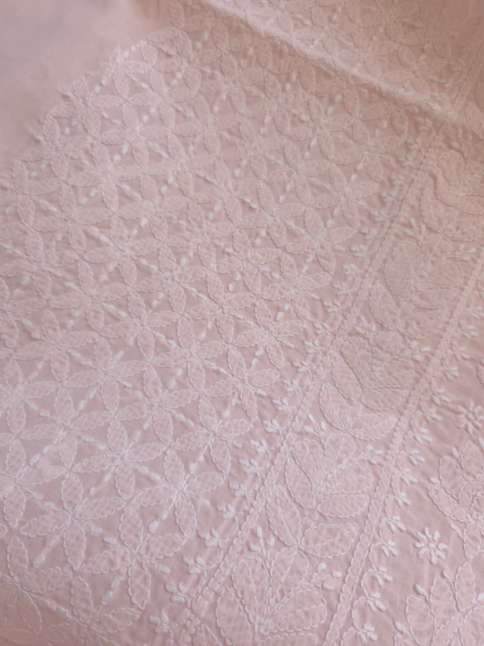 Powder Pink cotton voil unstitched kurta fabric with intricate handwork