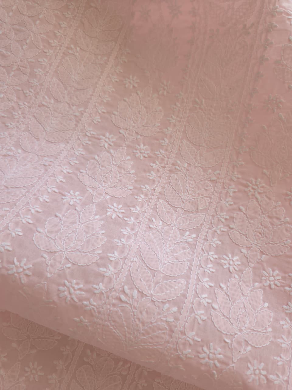 Powder Pink cotton voil unstitched kurta fabric with intricate handwork