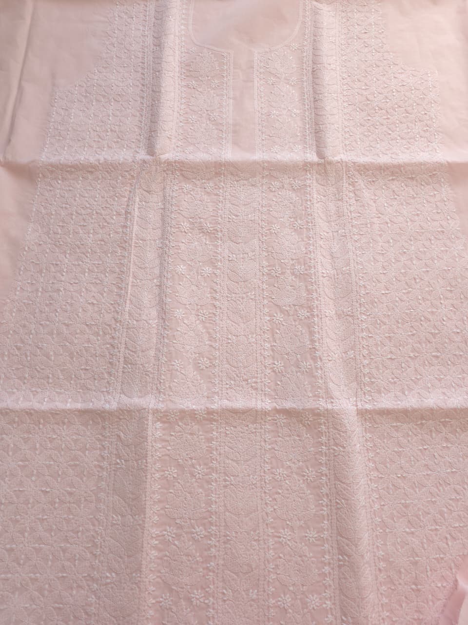 Powder Pink cotton voil unstitched kurta fabric with intricate handwork