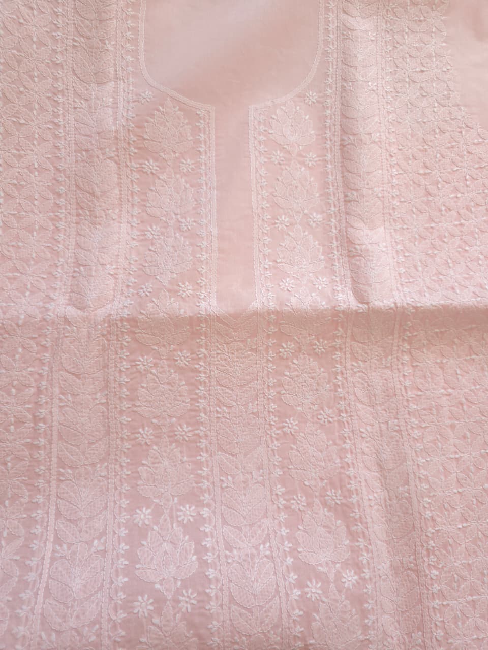 Powder Pink cotton voil unstitched kurta fabric with intricate handwork