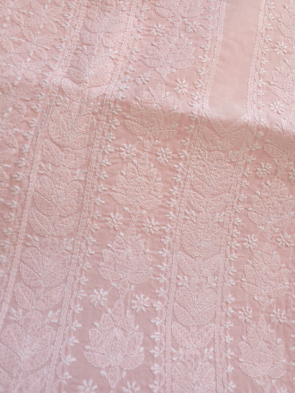 Powder Pink cotton voil unstitched kurta fabric with intricate handwork