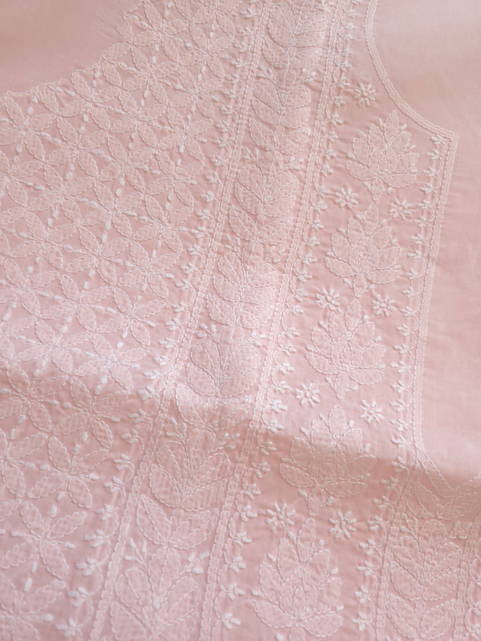Powder Pink cotton voil unstitched kurta fabric with intricate handwork