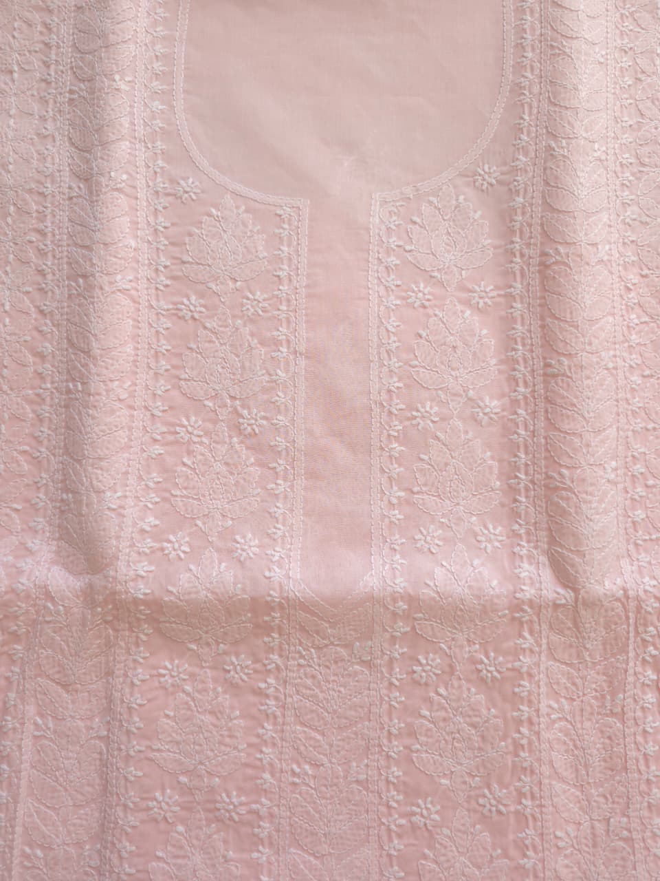 Powder Pink cotton voil unstitched kurta fabric with intricate handwork