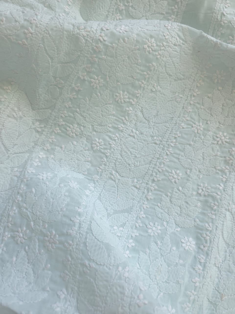 Pastel Green Cotton full jaalwork kurta fabric