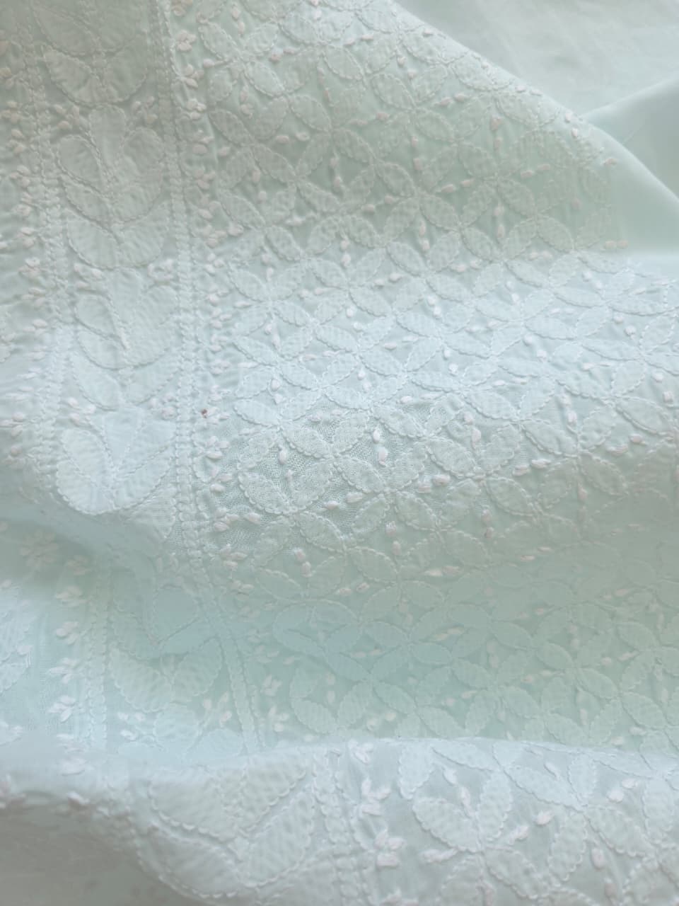 Pastel Green Cotton full jaalwork kurta fabric