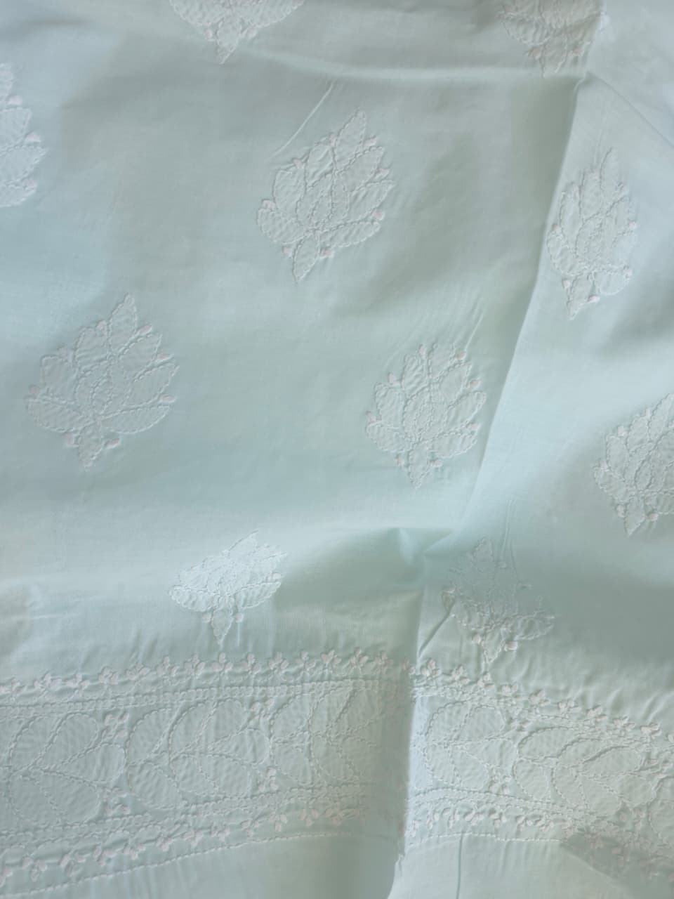 Pastel Green Cotton full jaalwork kurta fabric