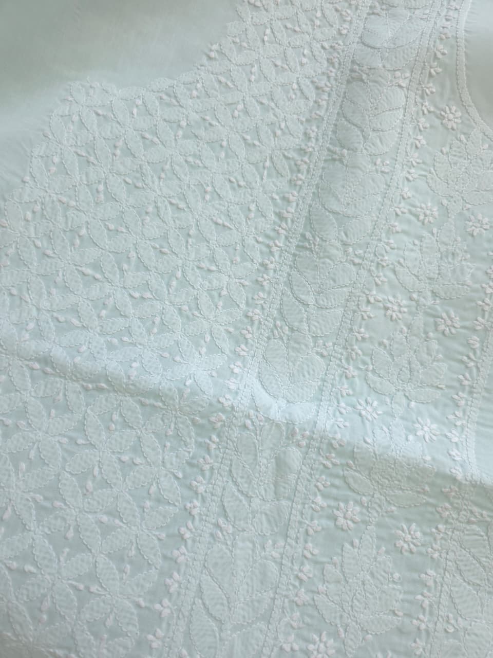 Pastel Green Cotton full jaalwork kurta fabric