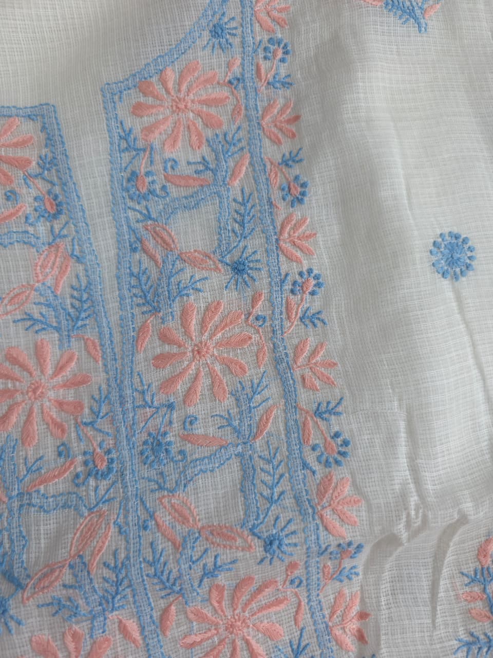 Kota cotton unstitched kurta dupatta with Multicolored fine handwork