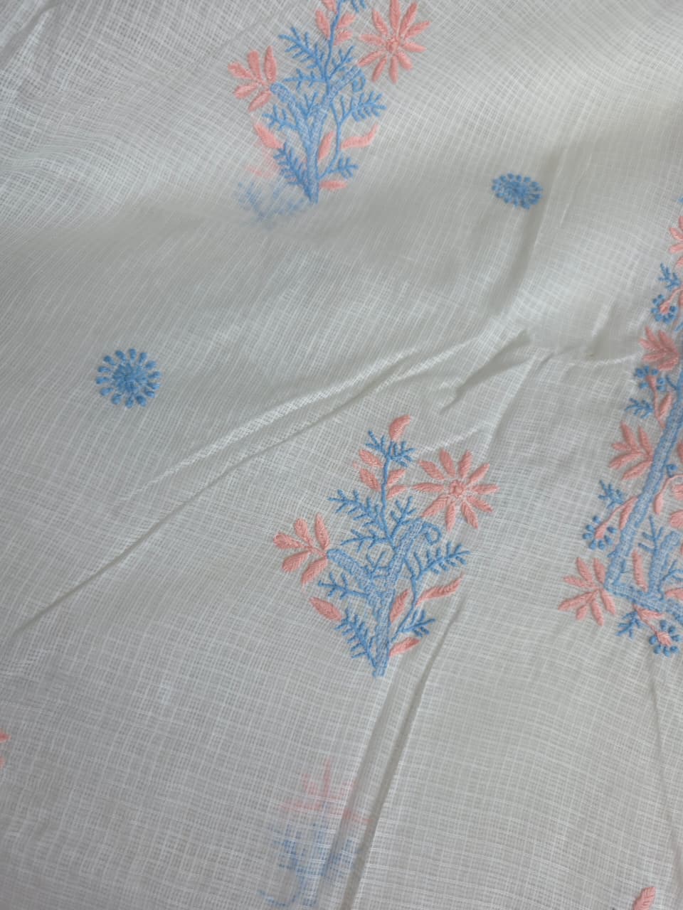 Kota cotton unstitched kurta dupatta with Multicolored fine handwork