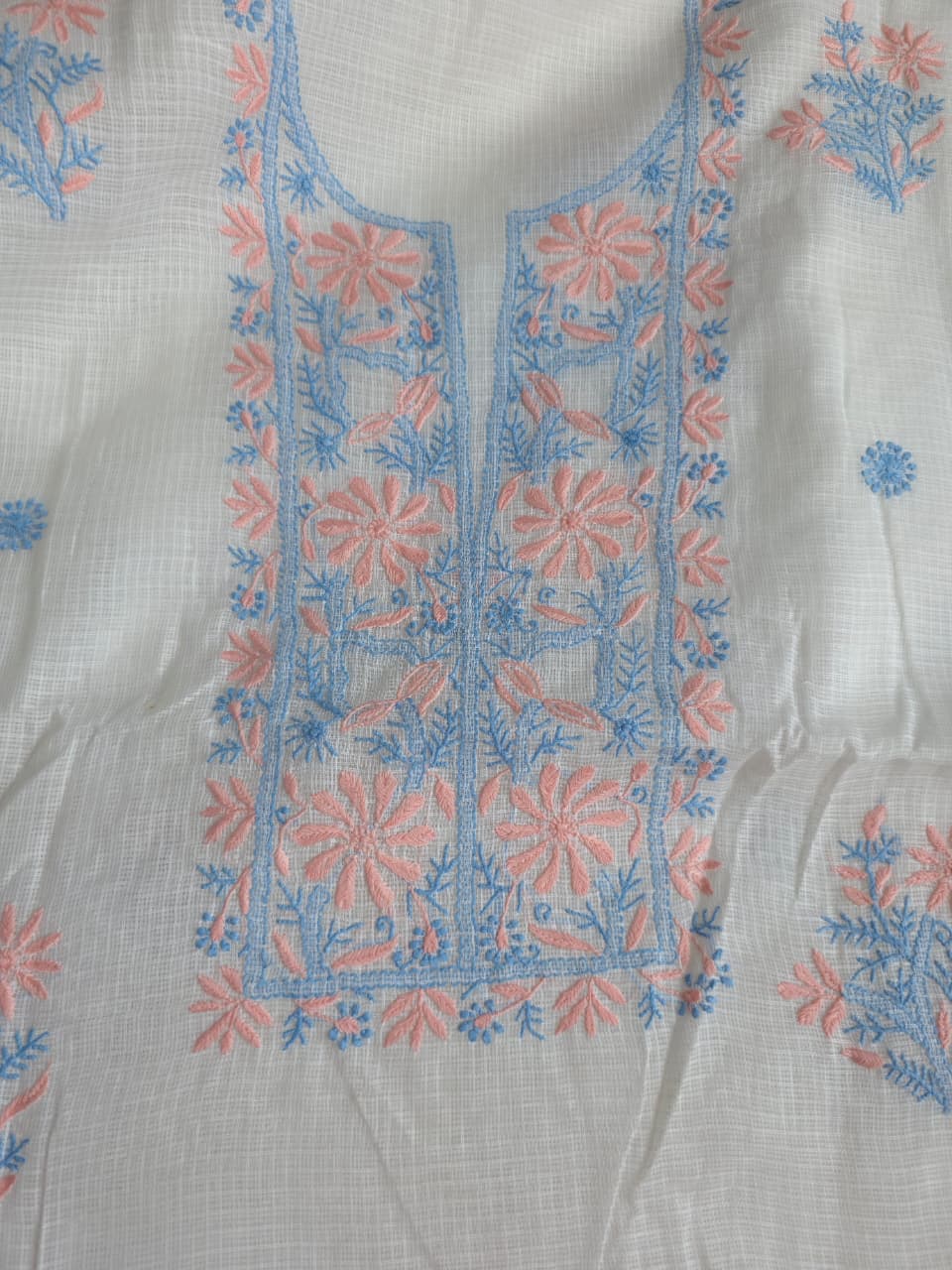 Kota cotton unstitched kurta dupatta with Multicolored fine handwork