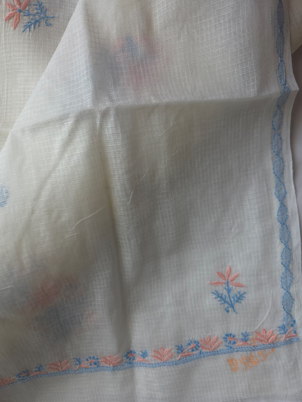 Kota cotton unstitched kurta dupatta with Multicolored fine handwork