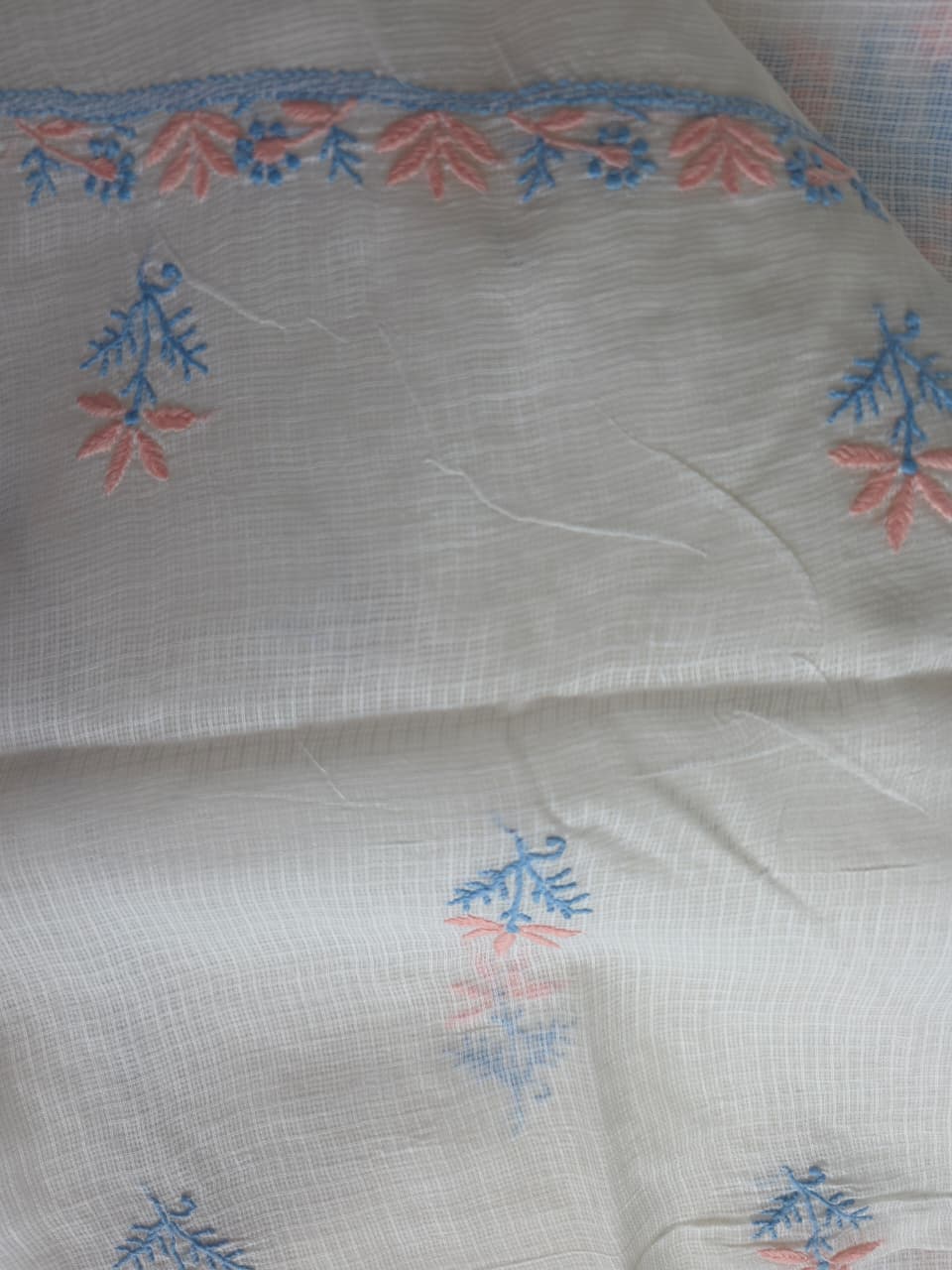 Kota cotton unstitched kurta dupatta with Multicolored fine handwork