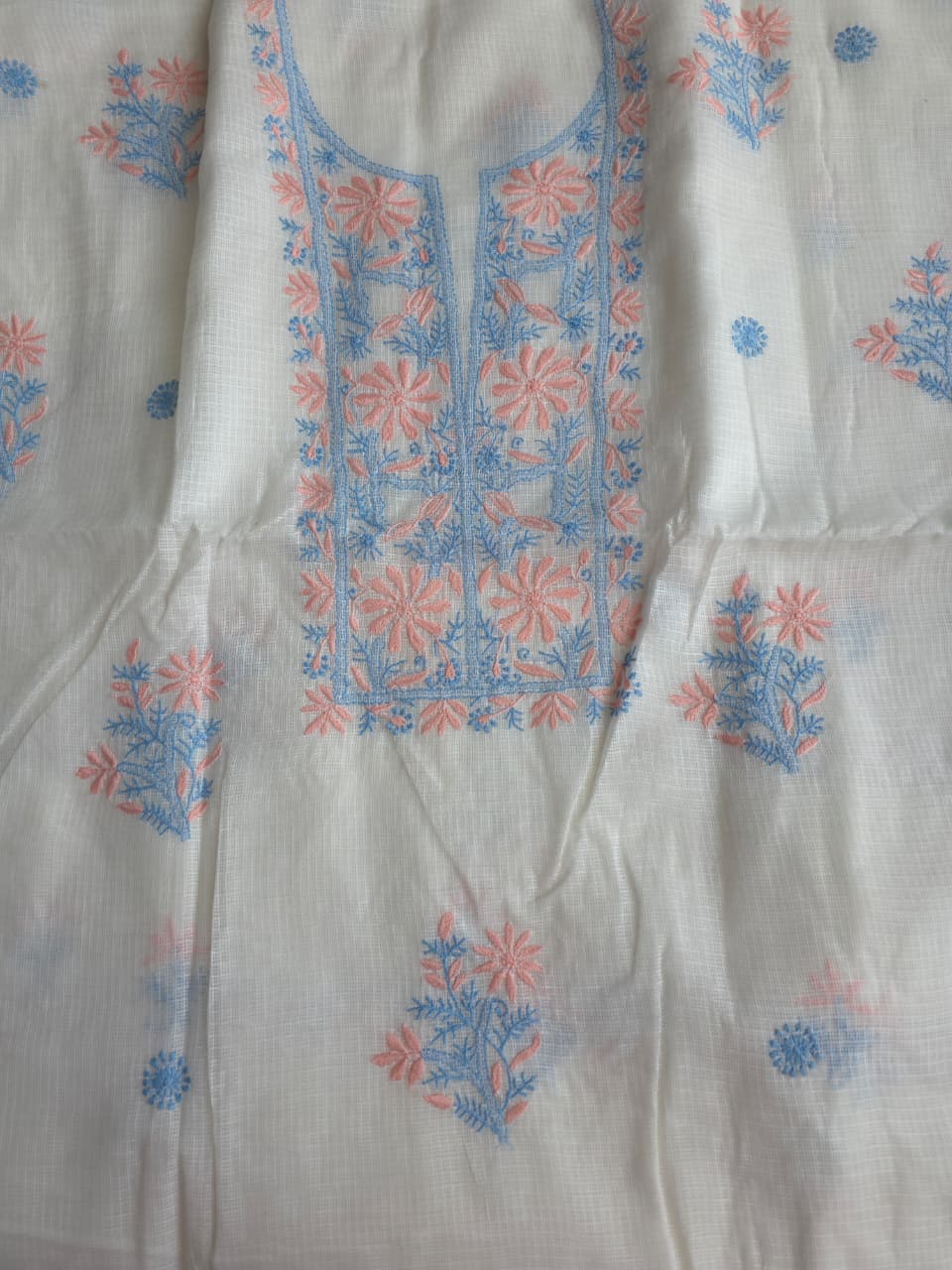 Kota cotton unstitched kurta dupatta with Multicolored fine handwork