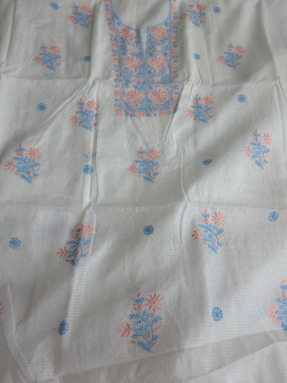 Kota cotton unstitched kurta dupatta with Multicolored fine handwork