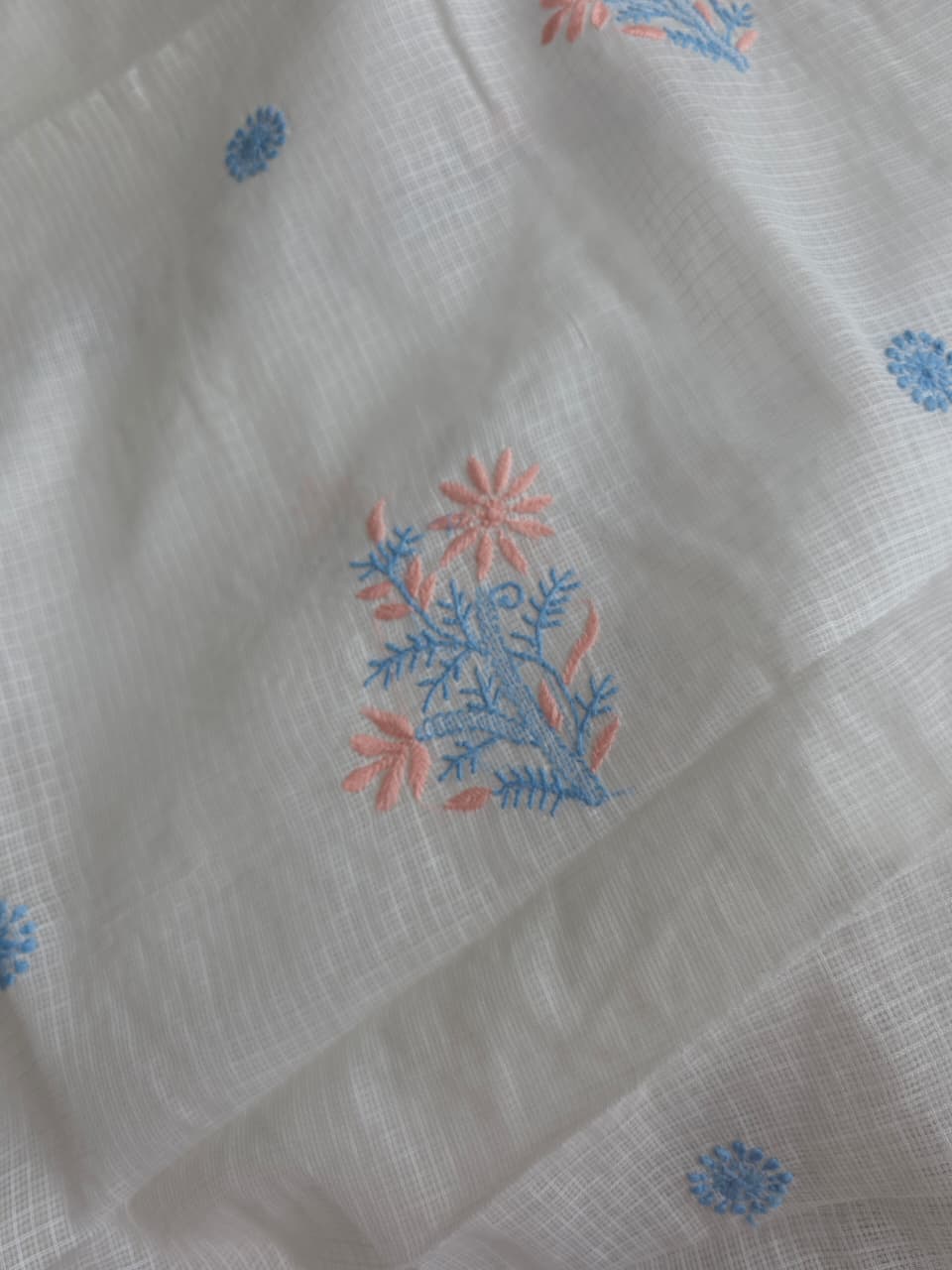 Kota cotton unstitched kurta dupatta with Multicolored fine handwork