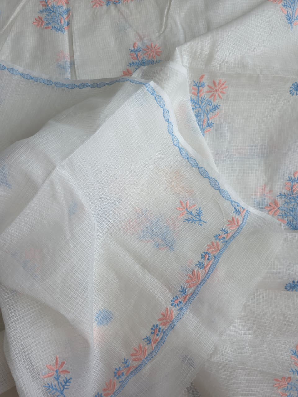 Kota cotton unstitched kurta dupatta with Multicolored fine handwork