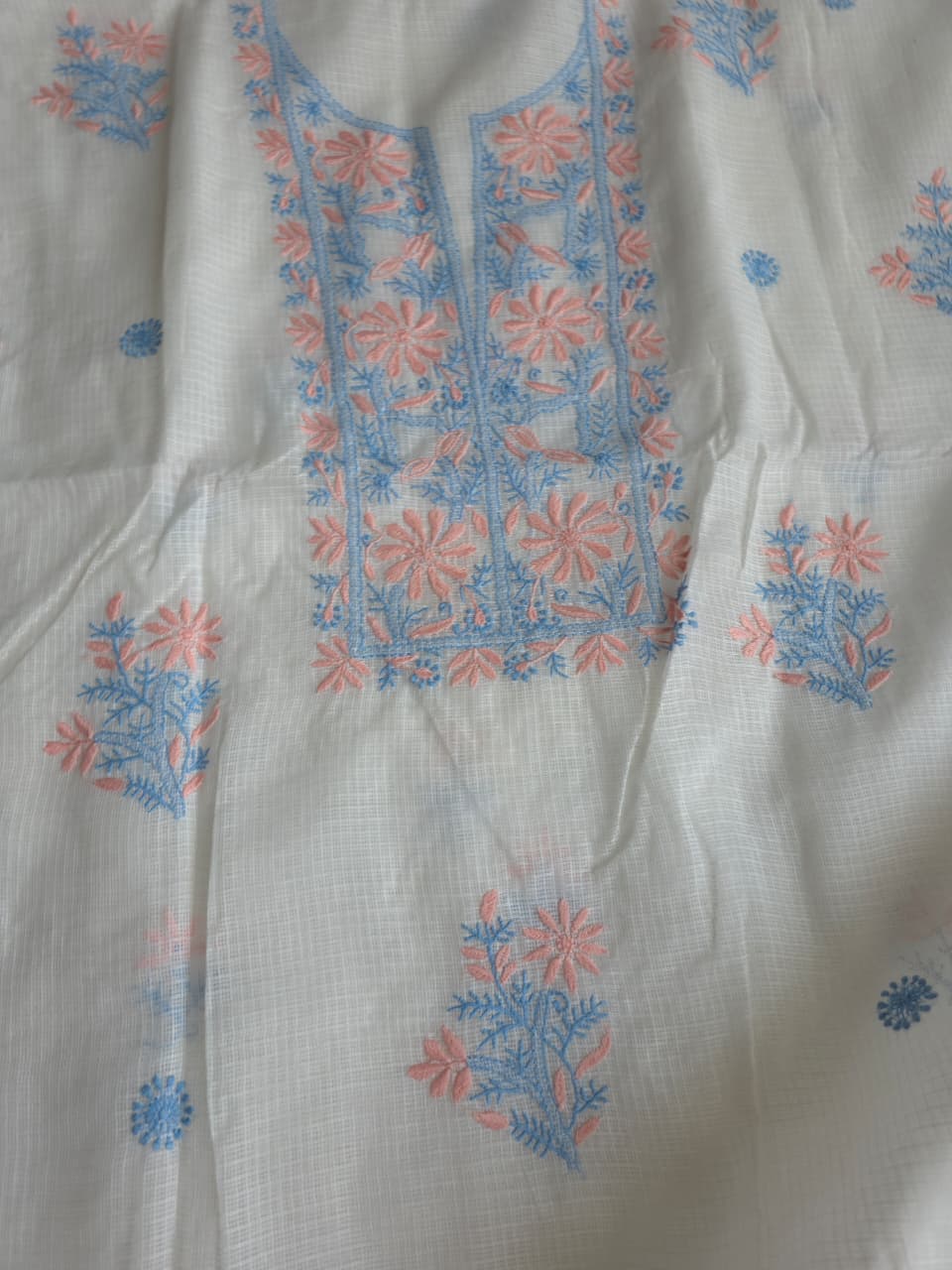 Kota cotton unstitched kurta dupatta with Multicolored fine handwork