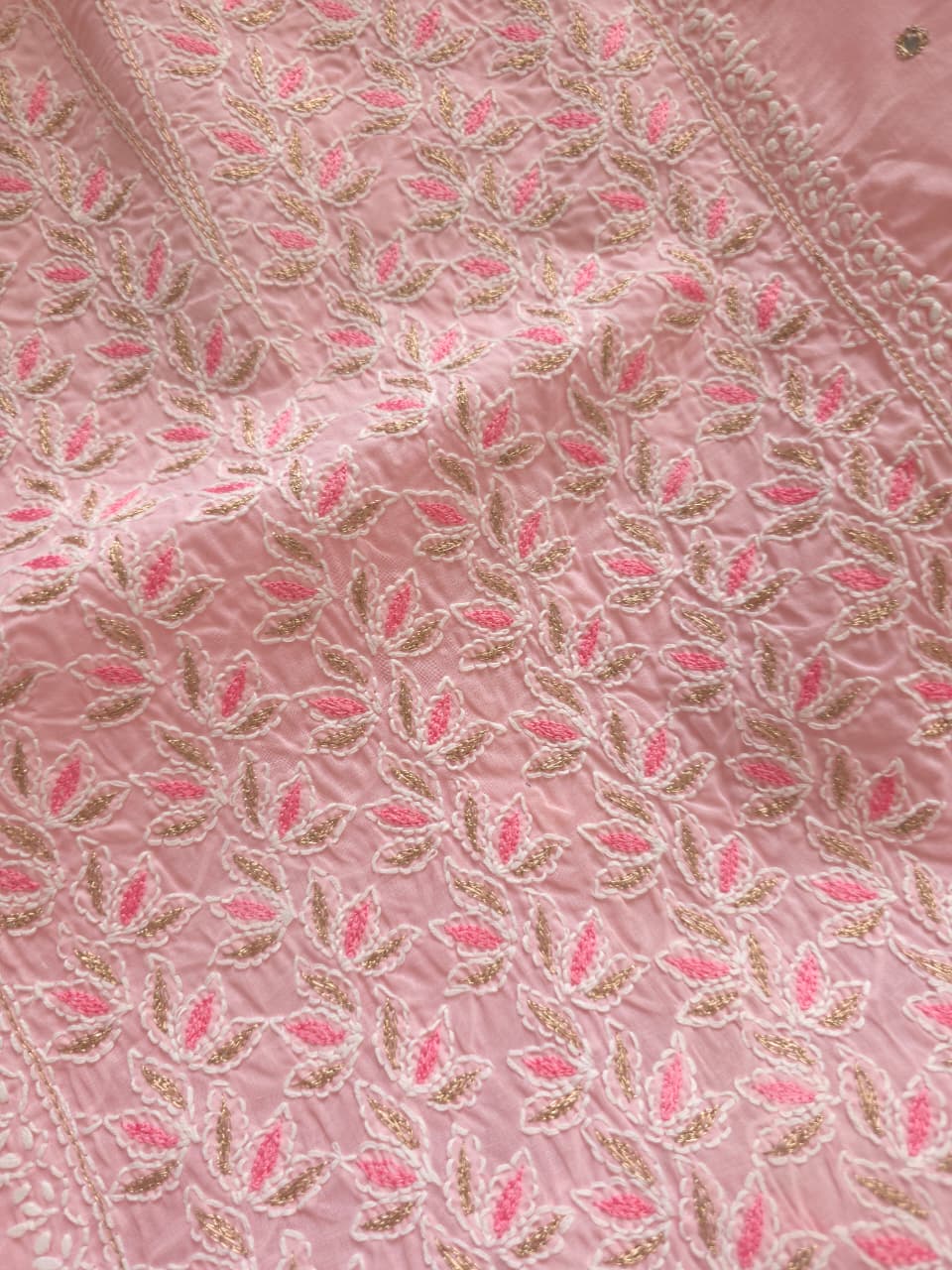 Peachish Pink Cotton Full set with chikankari and Add on