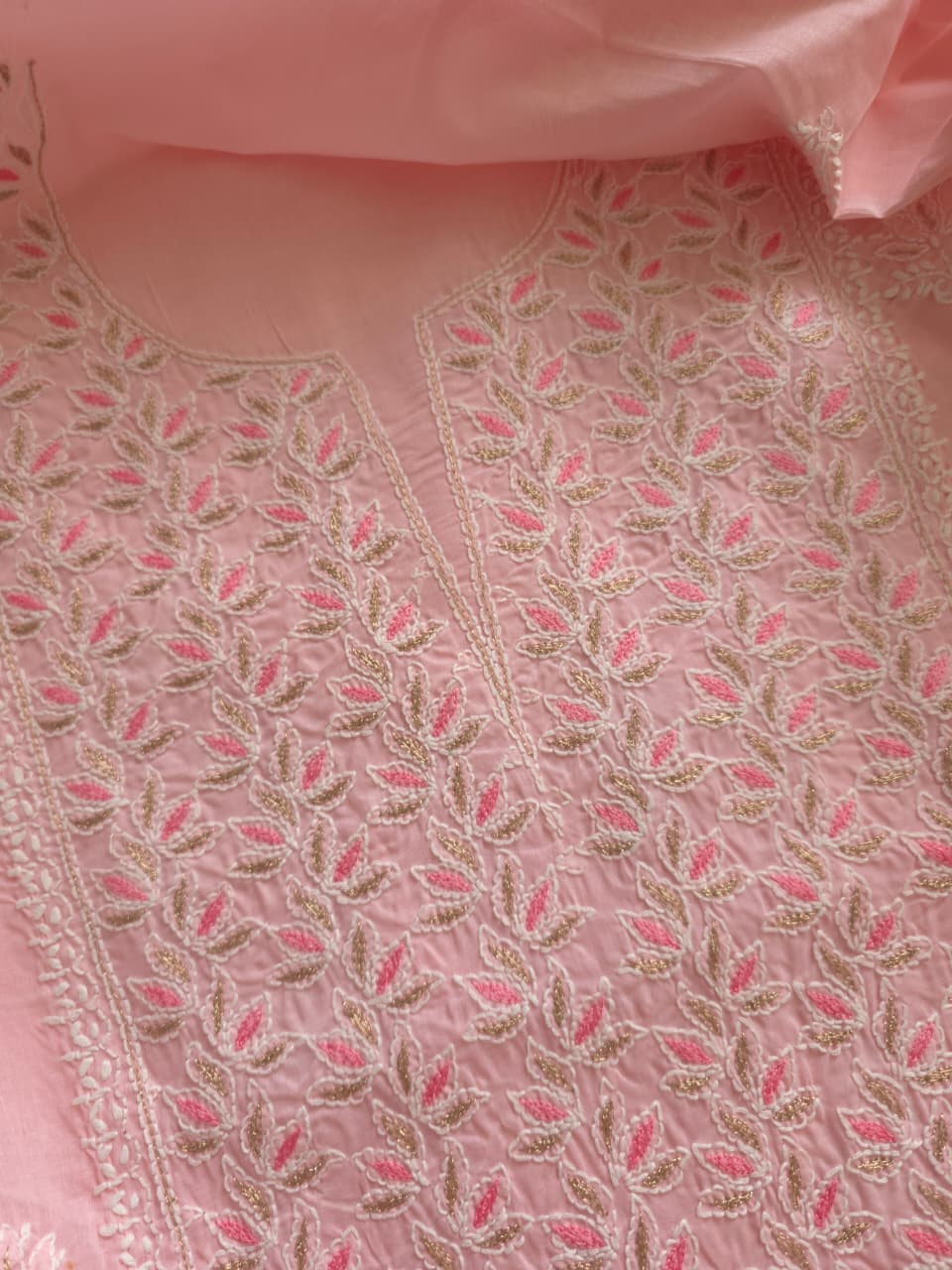 Peachish Pink Cotton Full set with chikankari and Add on
