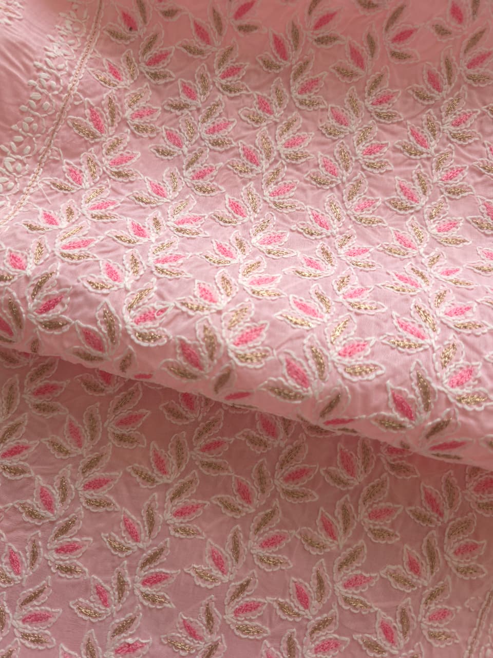 Peachish Pink Cotton Full set with chikankari and Add on