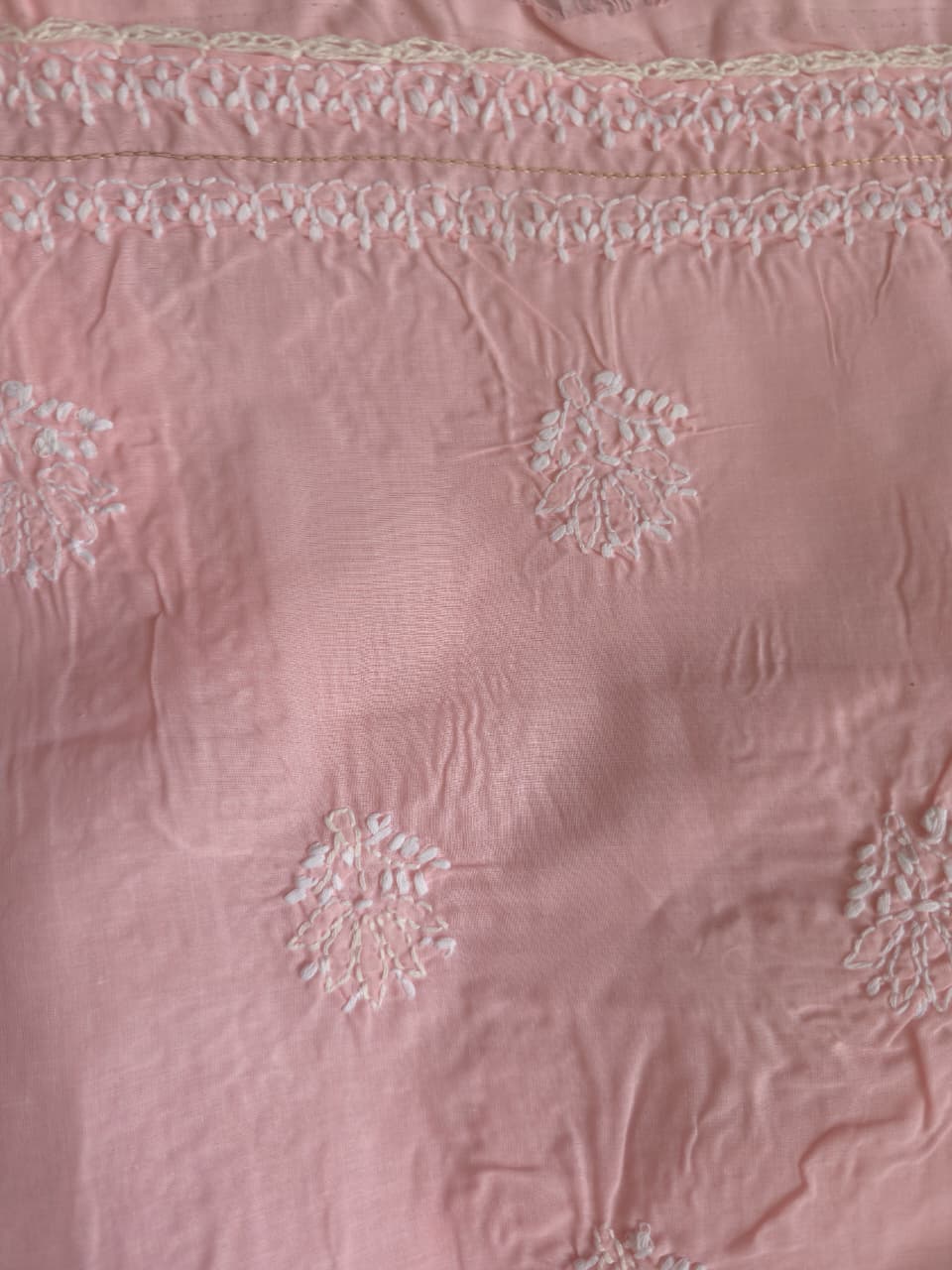 Peachish Pink Cotton Full set with chikankari and Add on