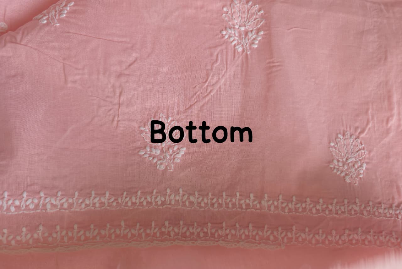 Peachish Pink Cotton Full set with chikankari and Add on