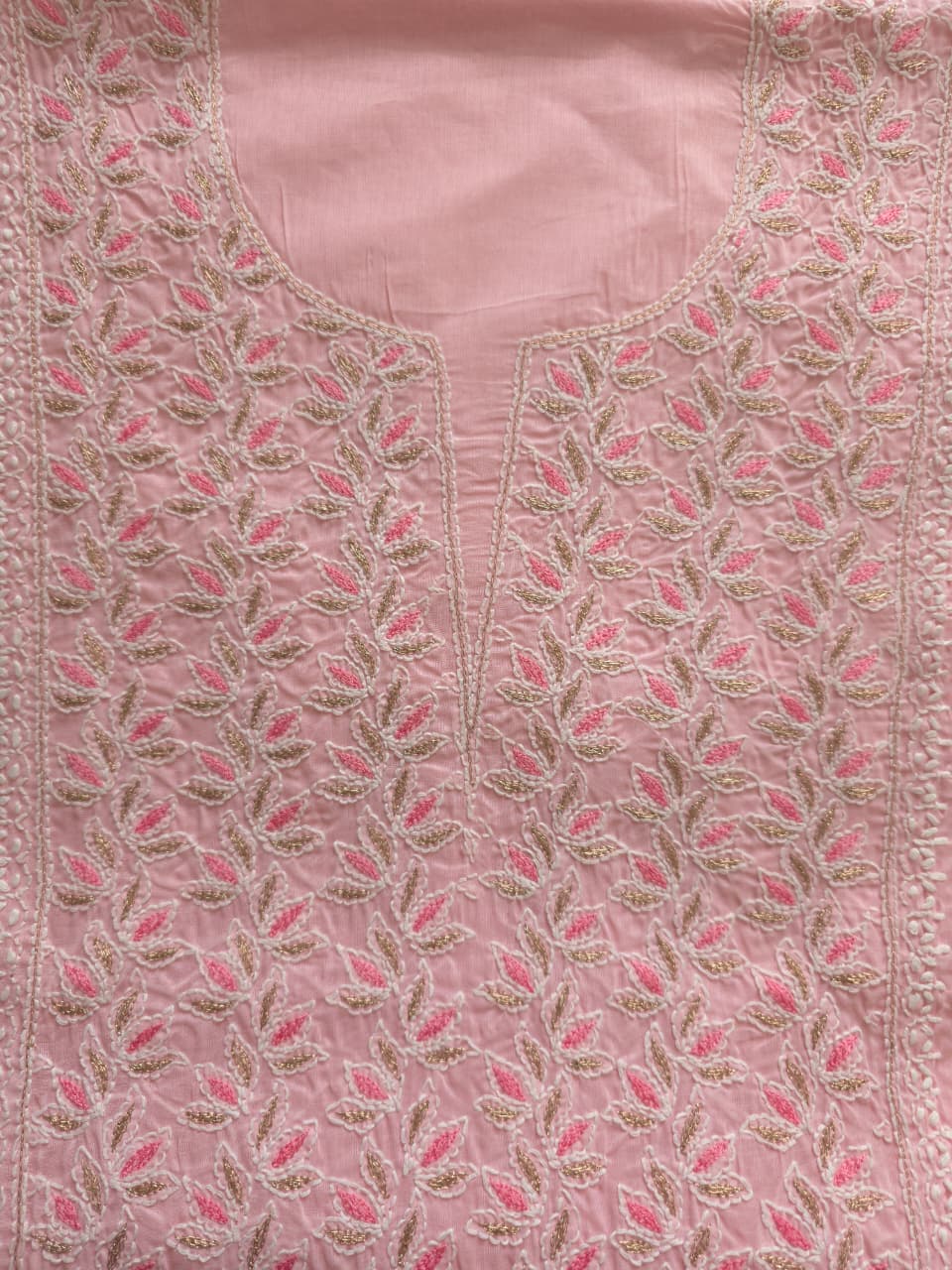 Peachish Pink Cotton Full set with chikankari and Add on