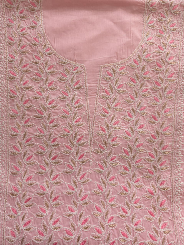 Image of Peachish Pink Cotton Full set with chikankari and Add on