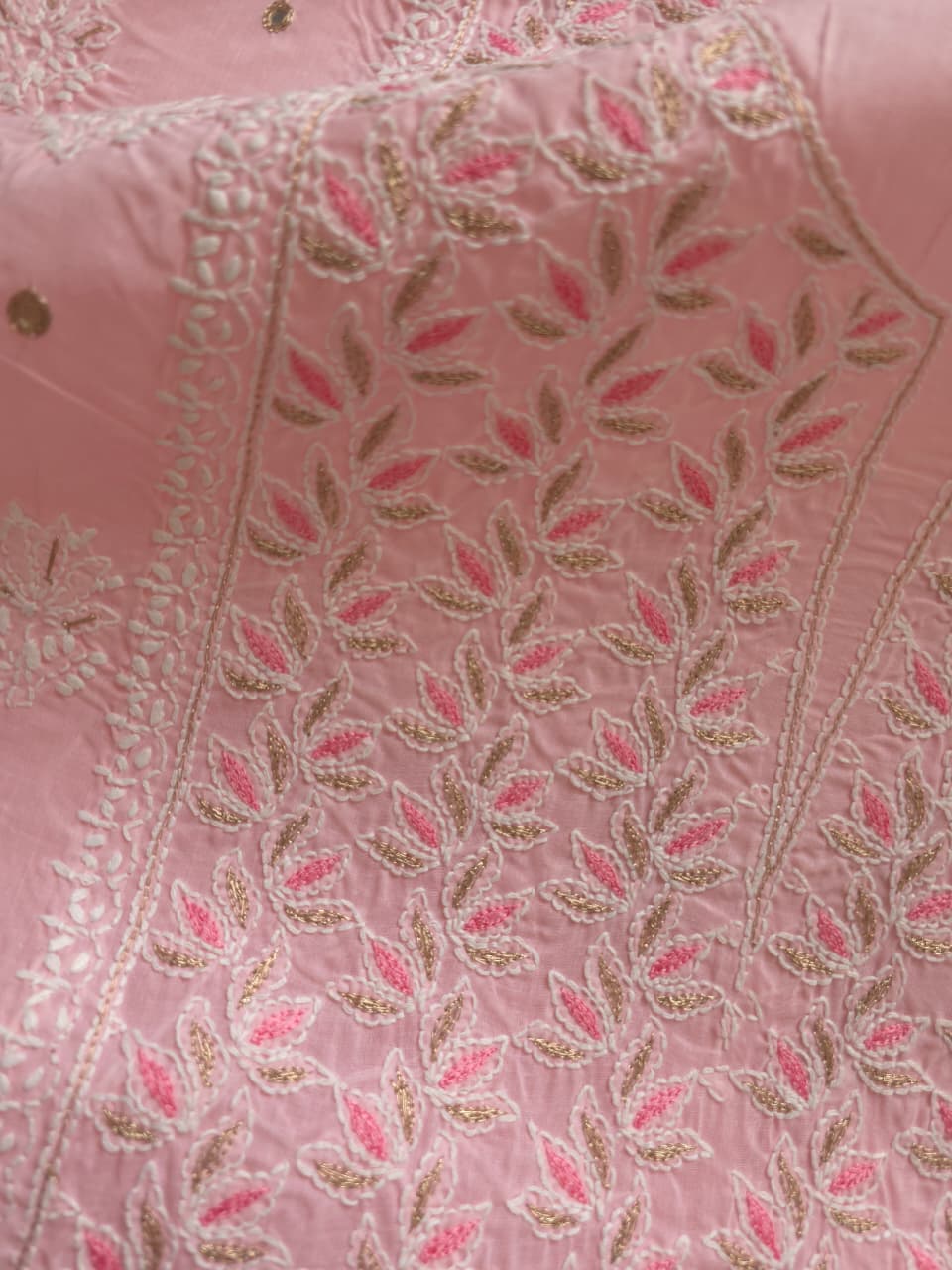 Peachish Pink Cotton Full set with chikankari and Add on