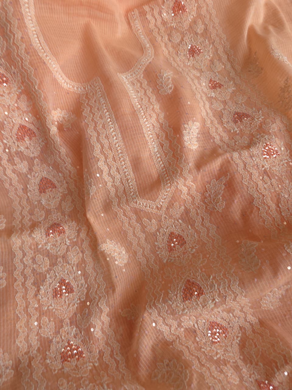 Peach full set with Kota kurta and embellishments