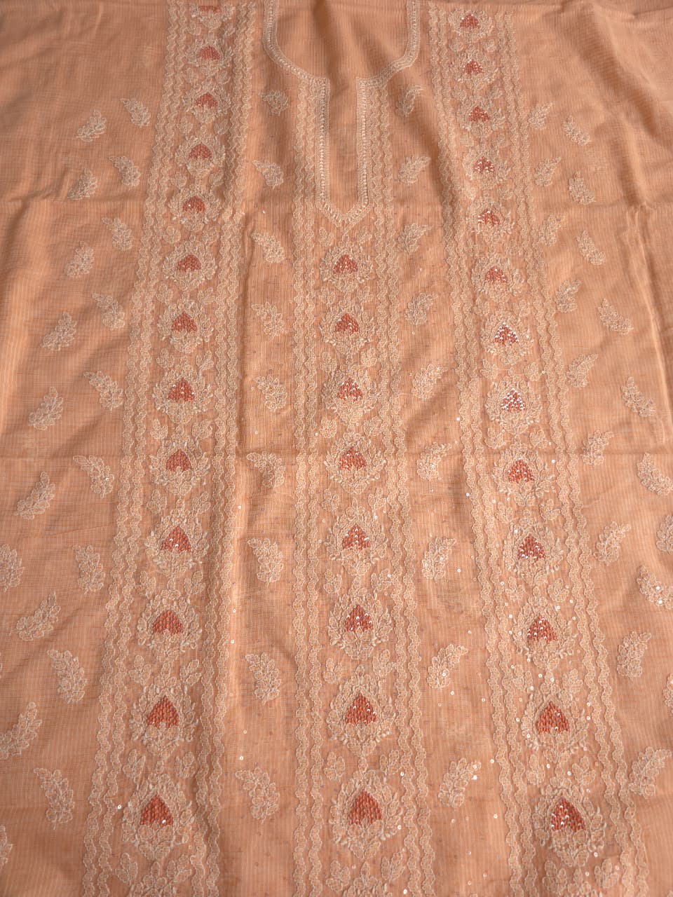Peach full set with Kota kurta and embellishments