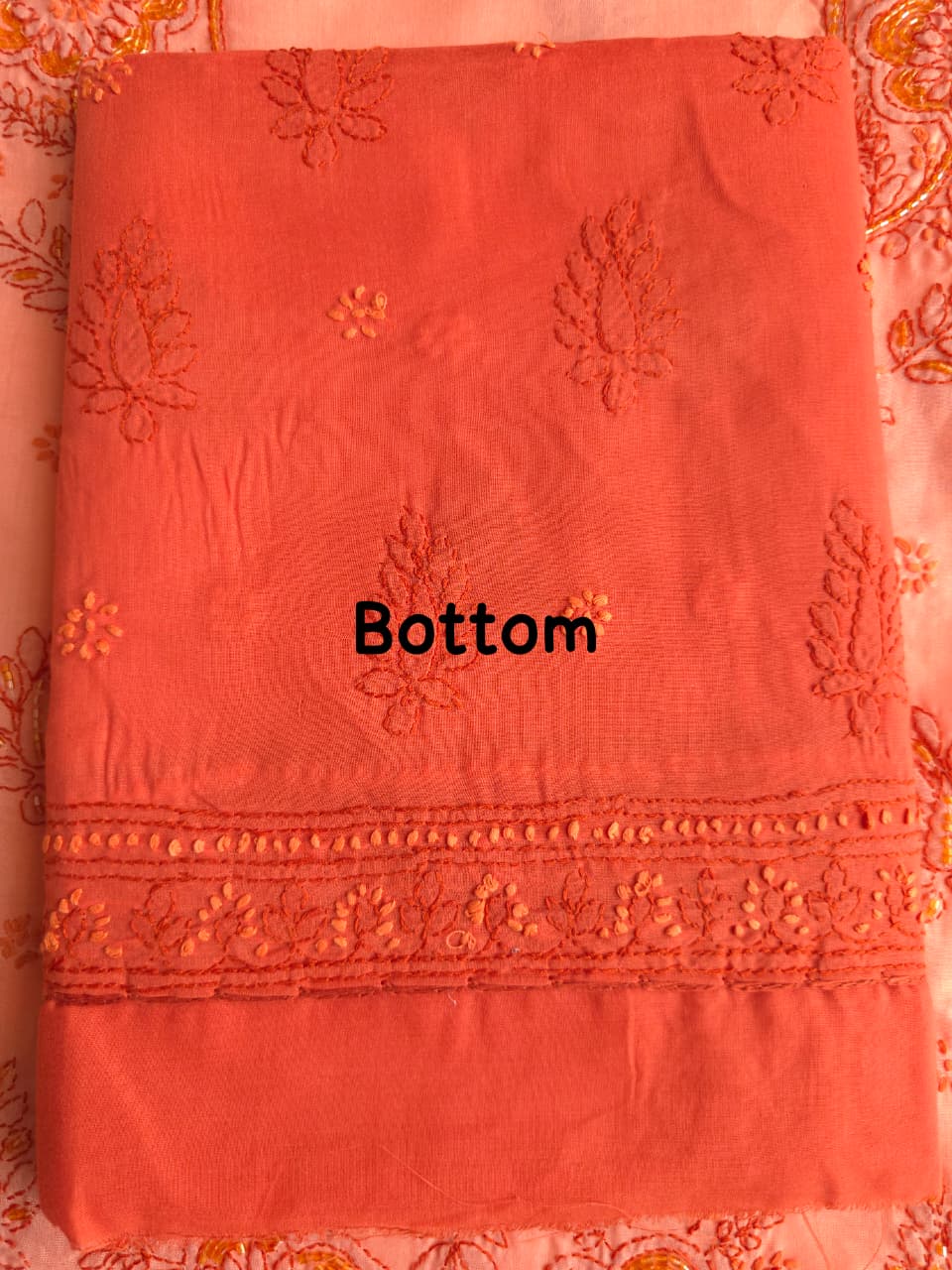 Orange Rust combination cotton suit with chikanakri and embellishments