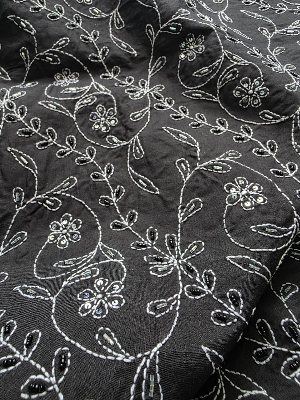 Black Cotton Full set with white chikankari and embellishment
