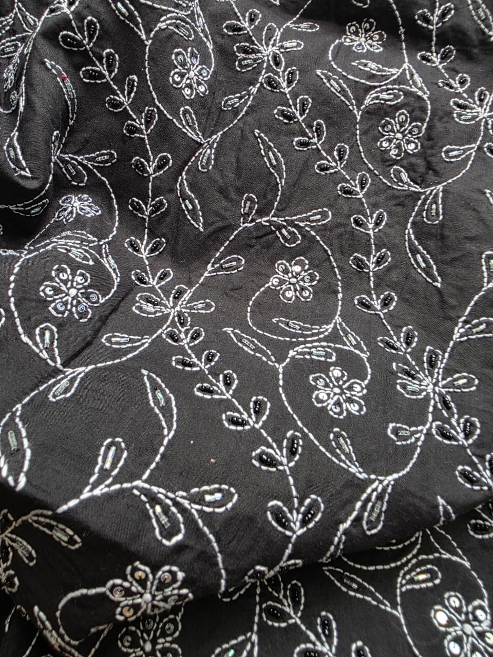 Black Cotton Full set with white chikankari and embellishment