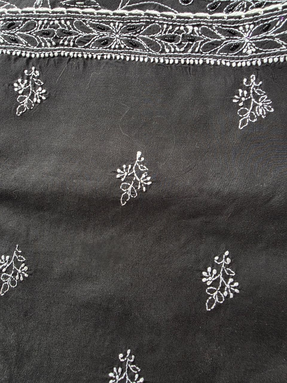 Black Cotton Full set with white chikankari and embellishment