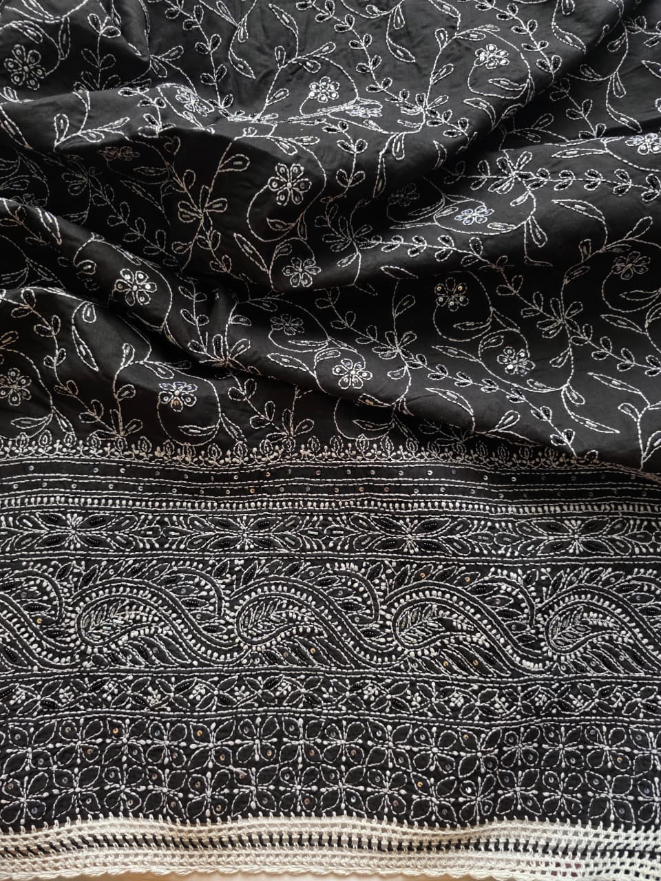 Black Cotton Full set with white chikankari and embellishment