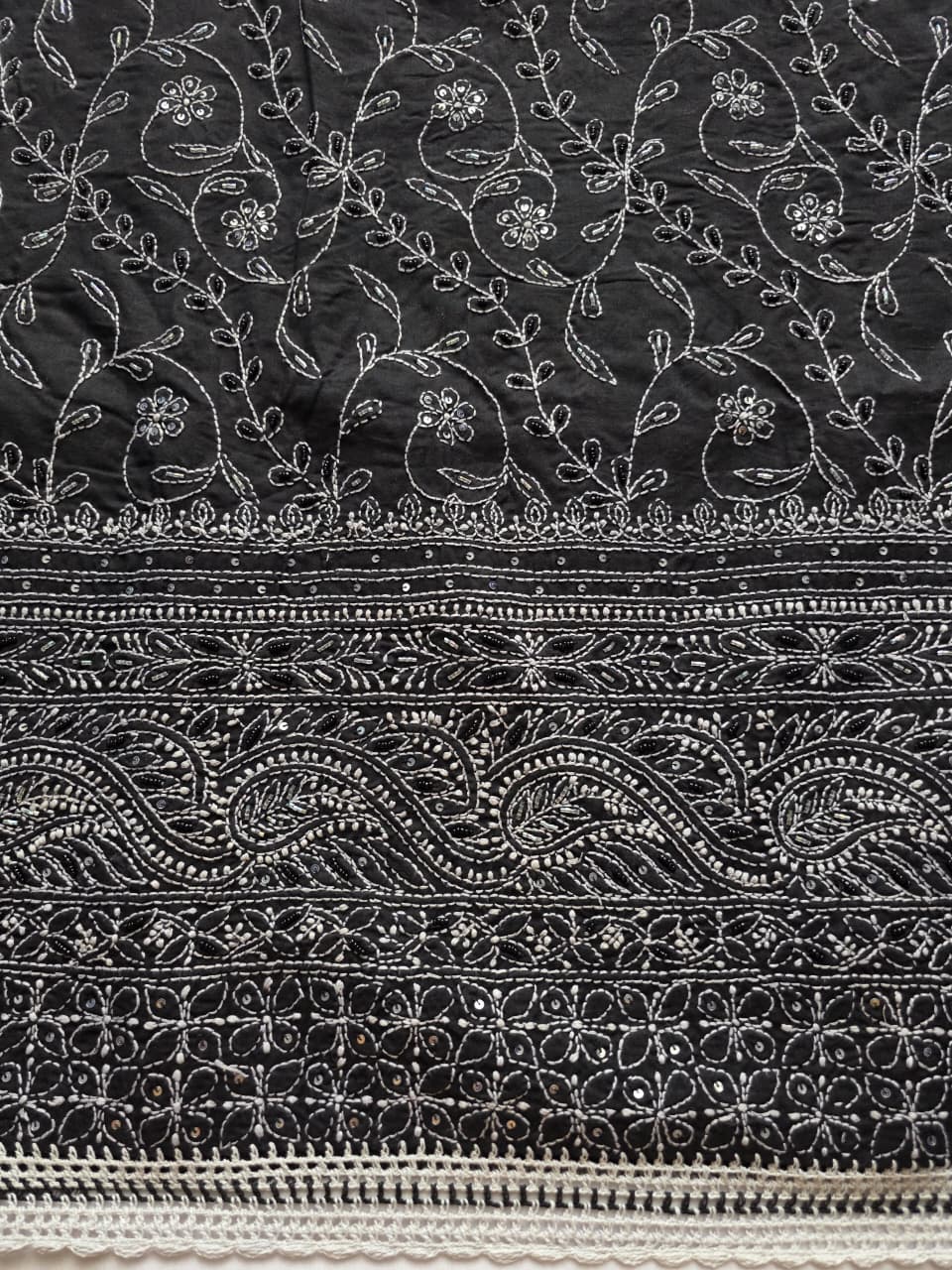 Black Cotton Full set with white chikankari and embellishment