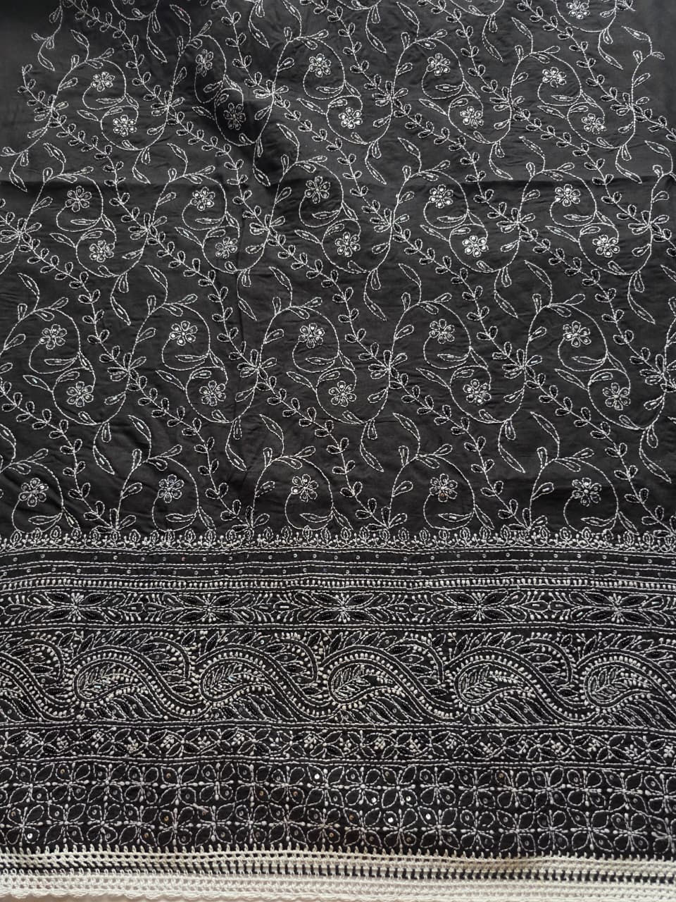 Black Cotton Full set with white chikankari and embellishment
